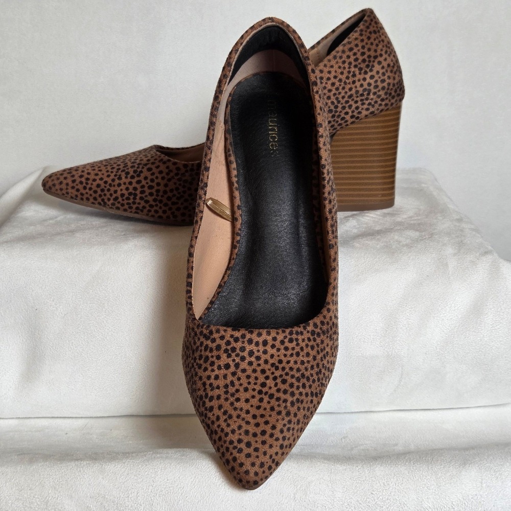 Maurices Rachel Cheetah Print Pointed Toe Block Heel Pumps Brown Black Size 9M